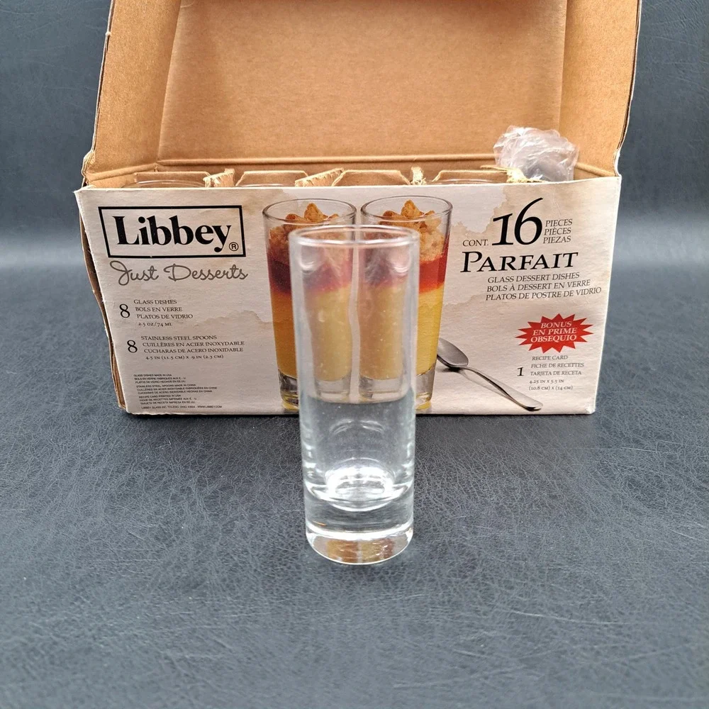 Libbey Just Desserts 16 Piece Parfait Set 2.5oz Glasses & Stainless Spoons